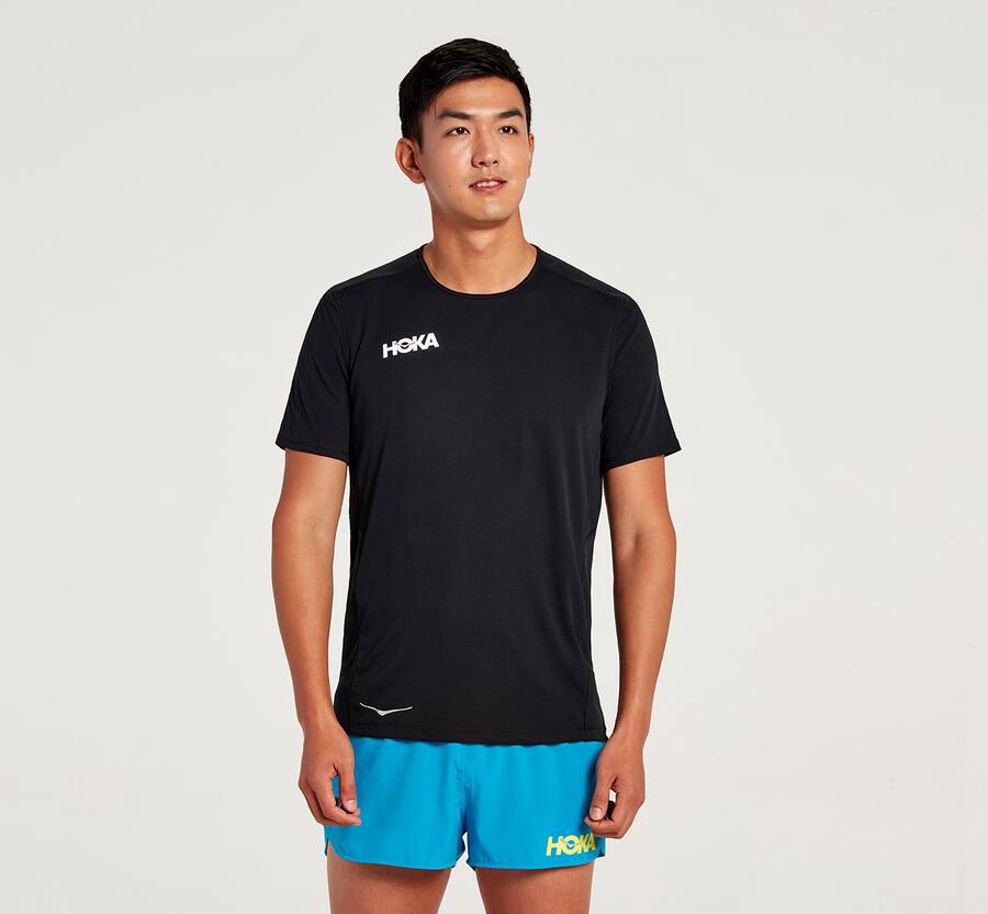 Hoka One One Performance Kort Sleeve Top Herr - Svarta - DNQWI-1726